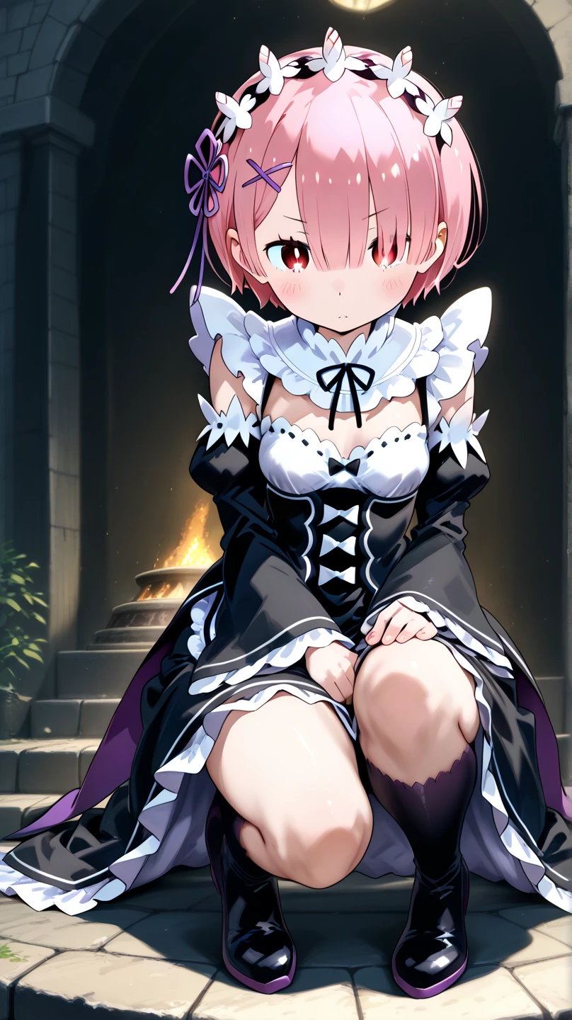 (gochiusa)(1girl(Chestnut Hair,fluffy bob cut,Sleeveless Gothic Lolita Ruffle Asymmetrical Chinese Dress,silk cape,Asymmetrical Arm Covers,black garter stockings))Princess drinking tea in a gazebo