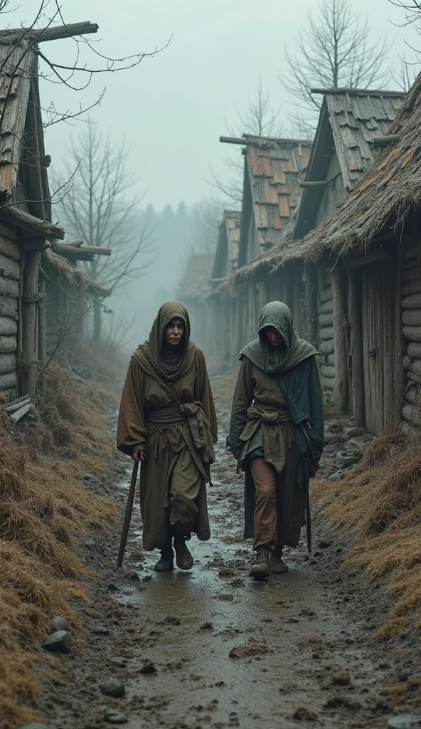 A group of beggars dressed in tattered sackcloth,Medieval people,4k highly detailed digital art,Intricate, High detail, Sharp focus, Dramatic,