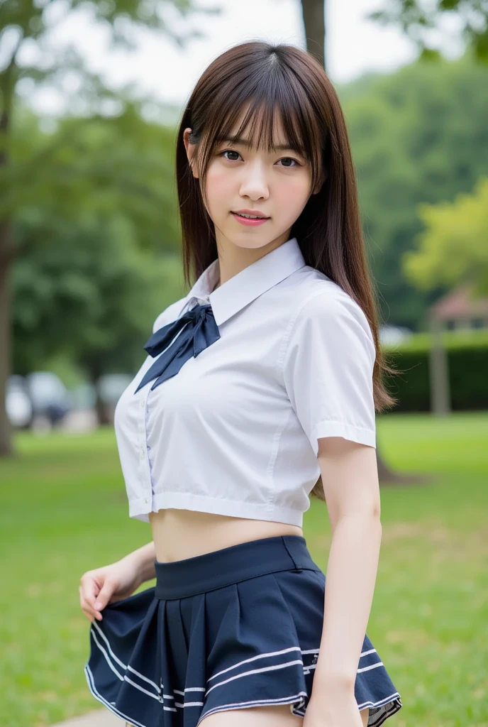 In the schoolyard、One girl、uniform、Big swollen belly、Thick waist、Plump belly、Heavy belly fat、18-year-old