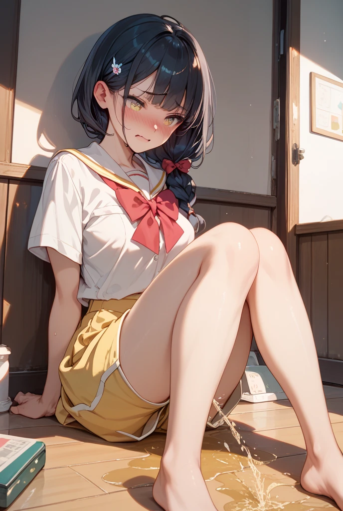 Best Quality Haruhi Suzumiya School High School Uniform Sweat Sheer White Shirt Beige Bra Small Tits Sexy Skirt Flipping Angry Sweat Wet Disheveled Clothing Tearing Clothing Knee High Socks