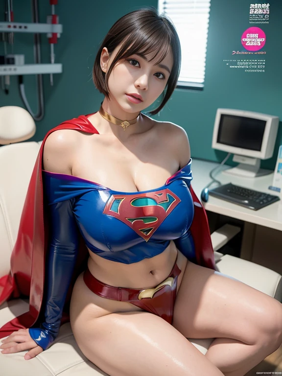 highest quality、masterpiece,Short-haired Supergirl sleeping in the operating room、plump breasts、look at the camera、choker、barefoot、magazine cover、High leg、mini skirt、Tight costumes、Puzzled、wide open legs、obscene、Show me a glimpse、Fluttering cloak