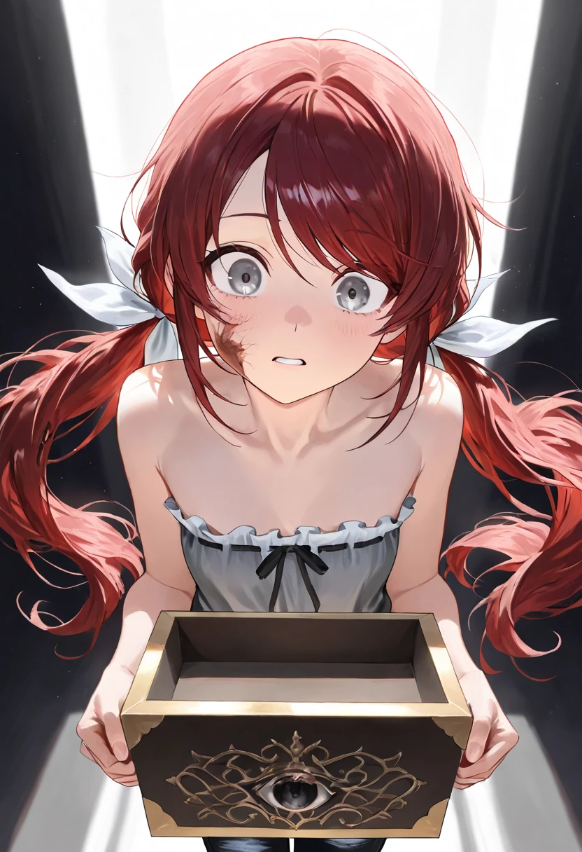 score_9, score_8_superior, score_7_superior, sauce_anime,
itsukinakano, Itsuki Nakano, bangs, blue eyes, Hair between the eyes, Ahoge, Redhead, star \(symbol\), hair ornaments, star hair ornaments, Mature Woman,
skirt, shirt, , clavicle, white shirt, Short sleeve, pleated skirt, socks, collared shirt, miniskirt, Knee-high, white socks, green skirt, Sweater vest, red Sweater vest,
indoor, bed, bed room, ~ side, blush, Drunk,
View your viewers,Tied up with rope,Lying gagged,