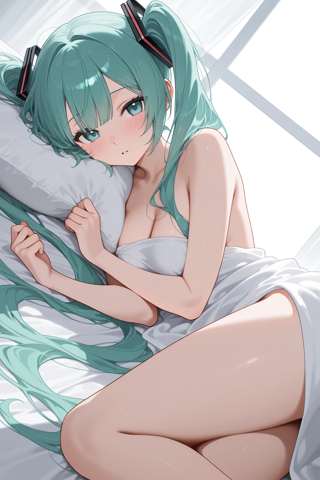 Tiara, Lolicon, nackt, Dessous-BH, auf dem Bett verteilen, blushes, nasse Vagina, ahegao, verdrehte die Augen, Sex, Missionar, Pov, ????????, Cumming, hellblaues Haar, gelbe Augen, white veil, white legwear, flache Brust, geschminkt, Seductive face, white roses, Hochzeitsbett