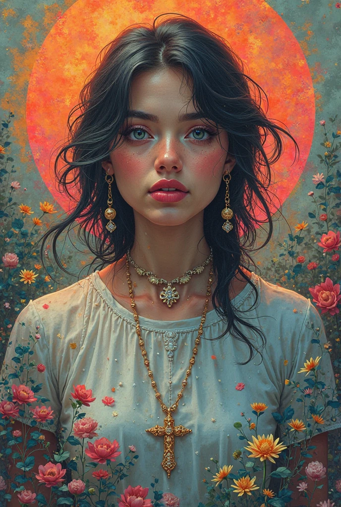 Create a writer ( women ) but face an abstract image
