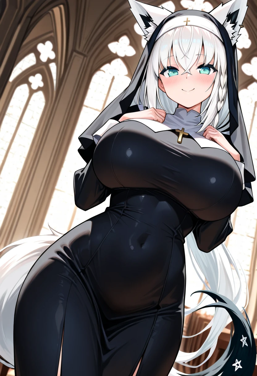 {octopus and woman},(Octopus entangled with woman),(((Octopus Tentacles))),((erect penis)),(((intense orgasm:1.1))),(tears:1.2),(Sweat:1.3),((at the church:1.1)),(((No sleeve,panty))),(button-down,wearing lace shirt),(clothing),((Squint eyes:1.3)),(embarrassing,blush:1.3), masterpiece, Highest quality, Very detailed, Dynamic Angle, ((Perfect hands)),Great background, Meaningful Background, Absurd background, Artistic Overlays,((huge breasts,Thick thighs)),panty,white haired woman,(Nun),red eyes,(spread legs),