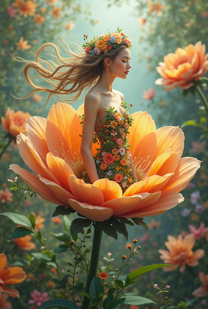 A monster with a beautiful girl's upper body on top of a giant flower