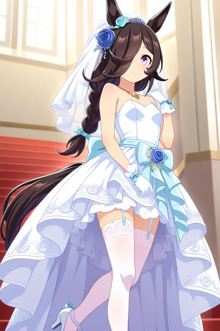((masterpiece)),((best quality)),ultra-detailed,illustratio,1girl,wedding dress,dress,brown hair,twintails,flower,breasts,bouquet,gloves,purple eyes,bride,wedding,normal breasts,elbow gloves,jewelry,veil,bridal veil,necklace,smile,rose,necktie,tiara,day,earrings,long hair,petals,sky,white gloves,long hair,white rose,garter belt,Beautiful body,Beautiful Nose,Beautiful character design,perfect eyes,perfect face,alluring,wallpaper,perfect lighting,Colorful,ultra highres,4K,photography,(Beautiful, normal breasts:1.2),(beautiful face:1.2),(narrow waist),(full body:1.3),shiny skin,anime screencap,nsfw,<lora:Houjouin Seika:0.7>,outdoor,park,Sea of Flowers,fountain,Pigeon,petal,day,Blue sky,white suspenders