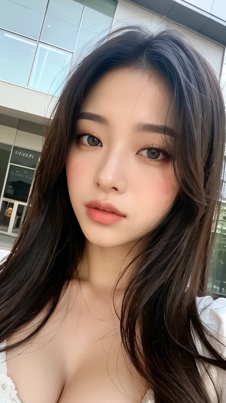 (8K), (highest quality: 1.2), (realistic), (realistic: 1.37), ultra high resolution, (1 girl, cute, smile, closed mouth, thick lips,red lip,beautiful details, beautiful nose, (straight black hair), smooth hair,giant dulcefo,,(Patent leather sports bra),(Big corporate logo),(Yoga Shorts:1),(Natural knee-high socks),At the Motor Show,(Lying on the front of the car:1.1),close up on face,(Medium Shot:1.2),