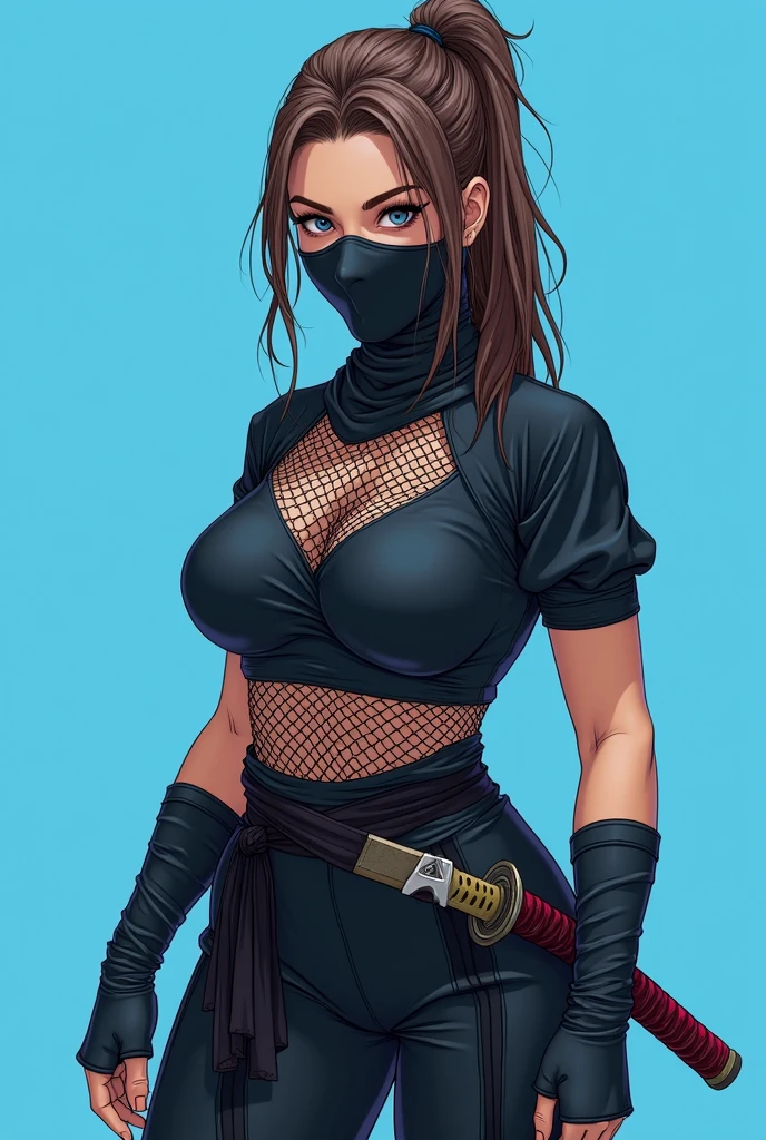 Mia Khalifa, captive, ninja, ponytail, black mask, big breasts, torn clothes, underwear, restrained, angry, rope, scratches