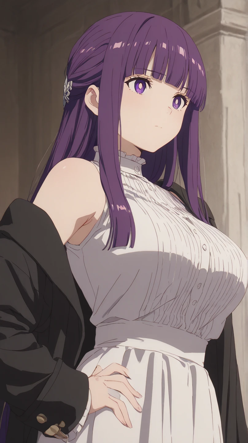 masterpiece, (best quality), 1woman,1girl ,reona,  silver hair, purple hair , long hair, purple eyes, ,sexy woman,hair between eyes ,white sweater, (fully clothed),  ((closed clothes)),jewelry, hair ornament,  vibrant colors ,natural lighting  ,RTX,  large breasts, beautiful, (detailed face:1.2), showcase, (perfect eyes:1.1) ,(photorealistic:1.1), 8k uhd,  looking a viewer, outdoors,  simple backround,