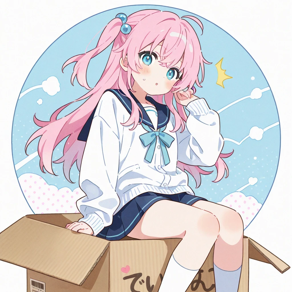 Beautiful illustrations, highest quality, (12 year old girl:1.4)、(pretty girl:1.5)、、(inside the aquarium)、Flat Chest、Sailor collar、(White long tunic)、Long sleeve sailor suit、Blue-line cuffs、(pink chino shorts:1.4)、(pink shorts with wide opening:1.2)、Gap between thigh and pants、Slim thighs、White socks、 Cinematic lighting, (Pink Long Hair)、Pink Straight Hair、Redness on the cheeks、(Braiding of the back of the head)