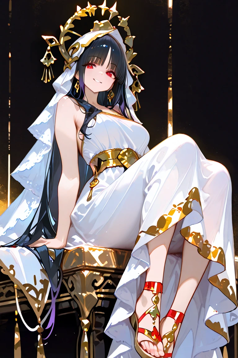 score_9,score_8_up,score_7_up,source_anime,cowboy shot,Idealized Forms,Natural Light,details background,blurry background,extremely detailed,1girl,(aga),nagato(azurlane),animal ears,fox ears,black_hair,long_hair,bangs,animal_ear_fluff,yellow_eyes,blunt_bangs,hair_ornament,small breasts,(petite),((Wedding dress)),intricate pattern,see-through underwear,