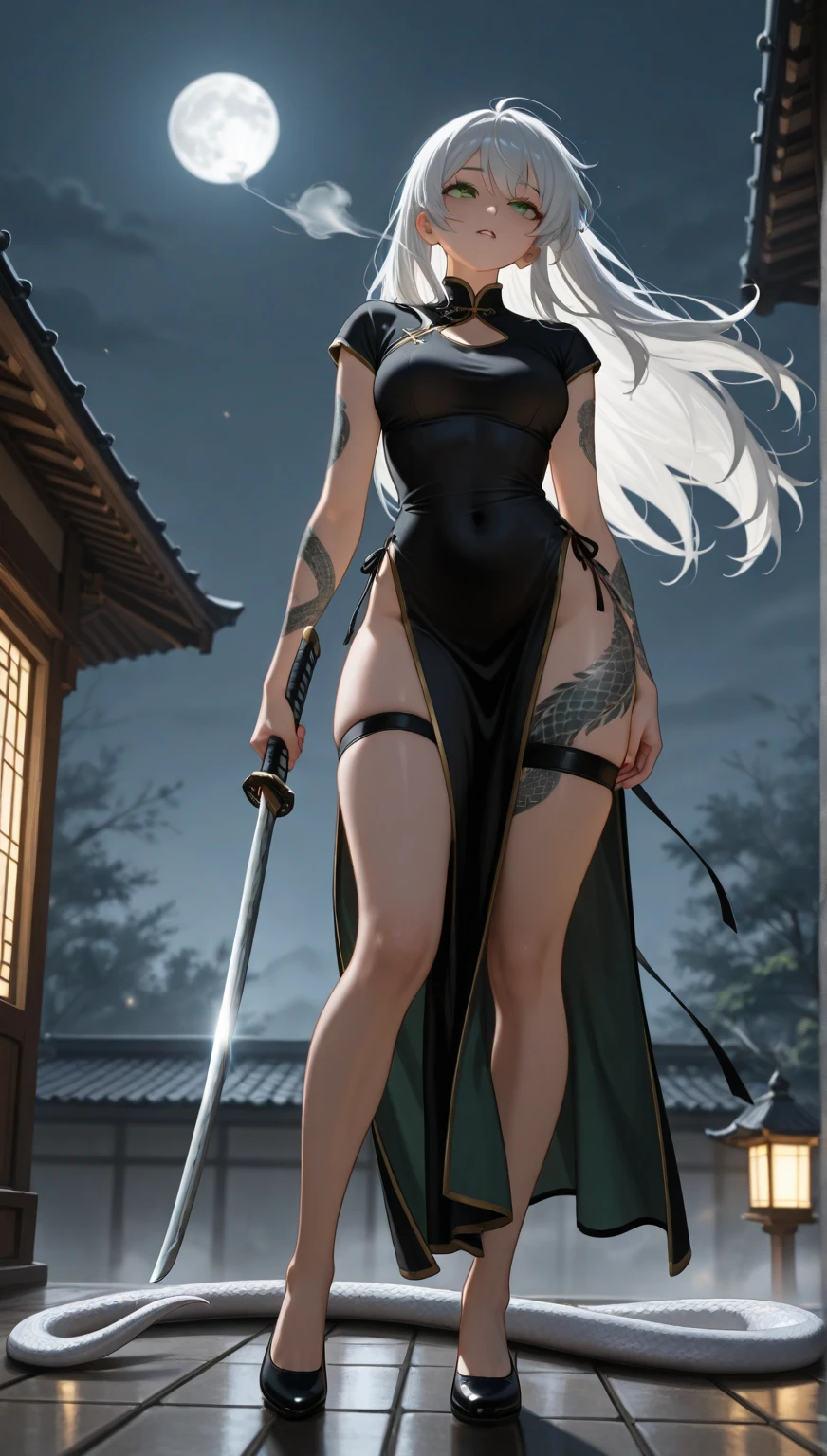 1female,36 years old,Milf,mature,Bigchest,Big breasts Thin waist,long leges,Raised sexy,Pornographic exposure, solo,(Background with:bamboo forrest,clubs), standing on your feet,Sweat profusely,drenched all over the body,seen from the front, hair straight, mostly cloudy sky,(((tmasterpiece),(Very detailed CG unity 8K wallpaper),best qualtiy,cinmatic lighting,detailed back ground,beatiful detailed eyes,Bright pupils,(Very fine and beautiful),(Beautiful and detailed eye description),Redlip,ultra - detailed,tmasterpiece,)),facing at camera,(The upper part of the body),A high resolution,ultra - detailed),revealing breasts,Bare genitals, Bulge,legs are open,sexyposture,Camel toes,Flushed complexion,Open-mouthed,frontage,Full body photo,Show shoes, VadosSDXL, 1girl, solo, long hair, huge breasts, looking at viewer, large breasts, Sexy body, cleavage, long sleeves, dress, holding, very long hair, purple eyes, ponytail, white hair, puffy sleeves, sash, colored skin, high ponytail, juliet sleeves, staff, puffy long sleeves, holding staff, blue skin, hair pulled back