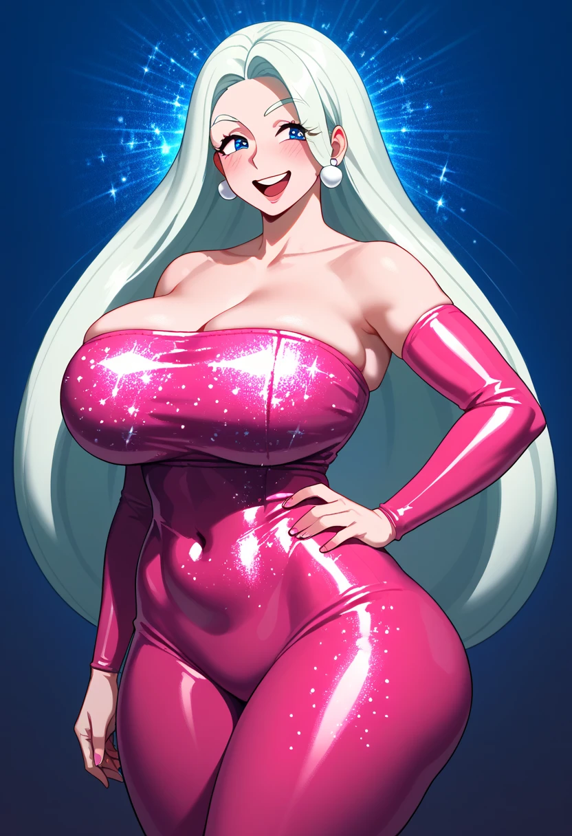 american comics one, official art, textile shading, 1girl, solo, masterpiece portrait, best quality, looking at viewer, st. louis \(luxurious wheels\) \(azur lane\), hair ornament, earrings, necklace, portrait, silver dress, revealing clothes,  crossed arms,8K,high quality,anime,married woman,beautiful,beautiful,bright,eye highlights,purple eyes,sexy,super big tits,oversized boobs,dark blue nipples,erotic,beautiful line drawing. Blue skin, blue and orange gradient fins, nude, nothing on, nothing on, nothing on, nothing on, nude,