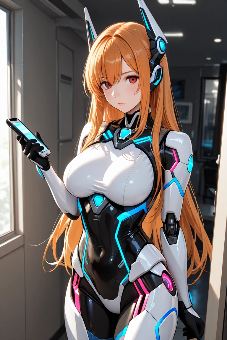 Close-up of a woman dressed in blue and yellow, biomechanical tits, tits cyberpunk, completely robot!! catgirl, Female body type, Android Heroine, A mix of anime robots and organic matter, girl in mecha cyber armor, completely robot!! girl, perfect android girl, tits, Anime Manga Robot!! anime girl, Female cyborg body