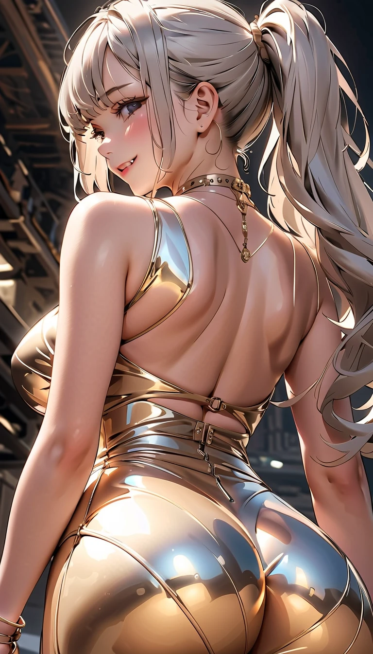 Absurd, Super detailedな,(In 8K:1.3),Masseter muscle area,(masterpiece:1.2)、(Highest quality)、4K、Super detailed、(Movement Structure:1.4)、(Shining Lights、Atmosphere lighting), High resolution, Best Quality、(One girl:1.4),Super detailedな,Bright colors、Treebreak Production Art、(Warm color light source:1.2),High-level image quality、Fine image quality、Intricate details,Volumetric Lighting,Realism BREAK、Profile、 Idol face、15 years old、Very beautiful face and eyes, Beautiful images、natural make up、big eyes、 (Baby Face:1.5)、(Big Tits)、(glossy skin :1.5)、(nice butt:1.3)、(Plump thighs:1.2)、 (back shot:1.3)、 (white background:1.5) 、(silver hair、long black ponytail hair:1.2), (Delicate and detailed,Canary Yellow、Good, panties:1.5)、 (shy)