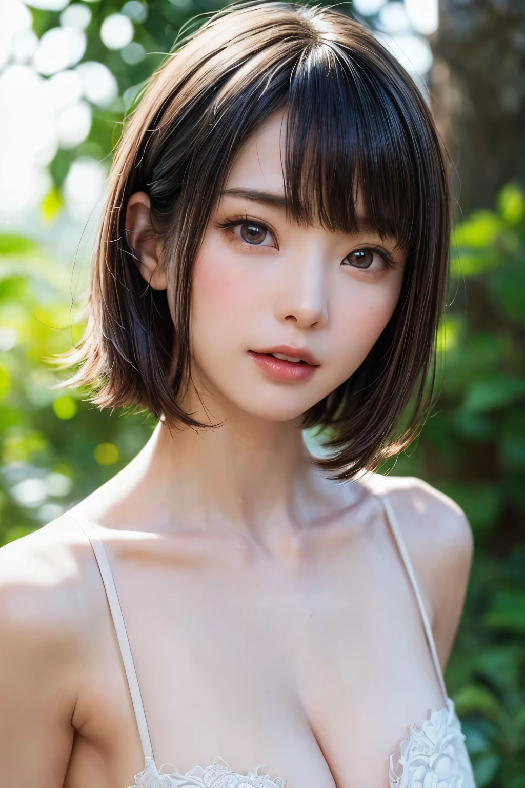 1 girl、highest quality、Realistic、alone、Written boundary depth、Natural soft light、Daytime、charm、Beautiful Face、Cleanliness、Pure Face、White skin、cute、Bob Hair、short hair、bright hazel eyes:1.6、Beautiful Lips、美しいLong neck、Beautiful neckline、bangs、Beach、Light of the sun、Nedium Breast Body Esbian、((黄金比のBeautiful Face、 対称性のあるBeautiful Face、Dutch Angle Shot、elevation))、Long neck、Show me your ears、Stick out your ears。bangsのあるきれいな短いBob Hair、smile with your mouth closed、Perfect hands指、Perfect hands、Perfect body、Perfect Face、Shine a light into your eyes、Perfect Anatomy:1.6、とてもcuteスーパーモデル:1.6、{Huge|big|Hugeな|Mega} chest, chestの谷間、smile:1.6、Very beautiful teeth:1.6