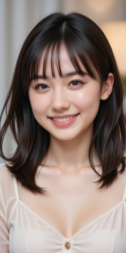 Naruse is going to take over the world、(masterpiece)、(Highest quality:1.5)、(Photorealistic:1.2)、(Surreal), (High resolution), (Realistic), (Post-processing),(Sharp focus), Sharp focus:1.2,Backlight, (Improvement of quality:1.4), (Narrow waist)、((Perfectly detailed five-fingered hands)),(Anatomically correct body)、((1 female:1.4))、Japanese、Realistic Skin、(Small chest:1.4)、Bust size is A cup、A pretty woman with a slender figure:1.4,(from the front:1.5), (Enhances the beauty of skin texture:1.1),No makeup、美しいBlack Hair、smile、Natural color lip、(Small Mouth:1.4)、The mouth is not open、Thick lips、(Oval Face)、Even bangs、Hide eyebrows with bangs、((3 woman))、Bob Hair、Hair blowing in the wind, (Black Hair, Iris, Watery eyes, Shining Eyes, Bob cut hair,), Hair behind the ear、No makeup、(Drooping eyes)、(((One lovely woman)),((優しい大きなsmile)),(( Small breasts,Small breastsの谷間)),((((Plump Cheeks)))),very cute,(Baby Face),Raccoon face,