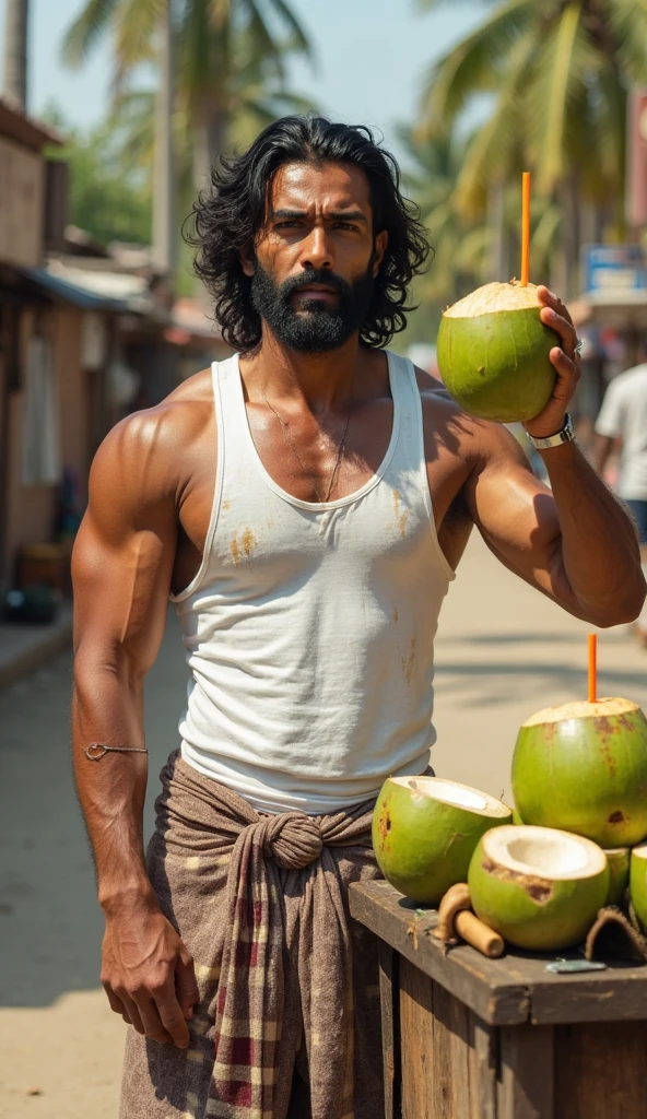 Big man drinking moringa