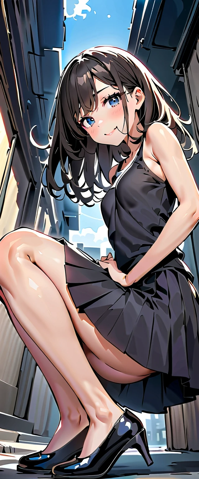(masterpiece, highest quality:1.2), 1 girl, alone,Are standing_Split,
, long hair,black sleeveless short vest,pink skirt,black