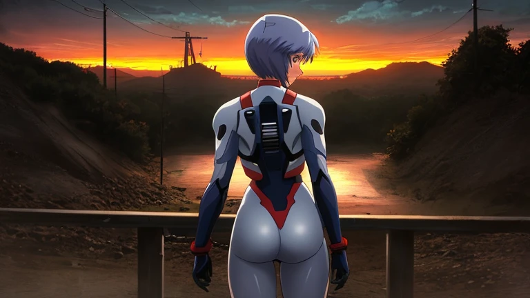 soft lighting, best quality, scenic background, detailed shading, outdoors, low angle, wide stance, hand on hip, cloudy, motoko kusanagi, 1girl, white high thigh leotard, white thighboots, jacket, holding gun, focused expression,smile, full body