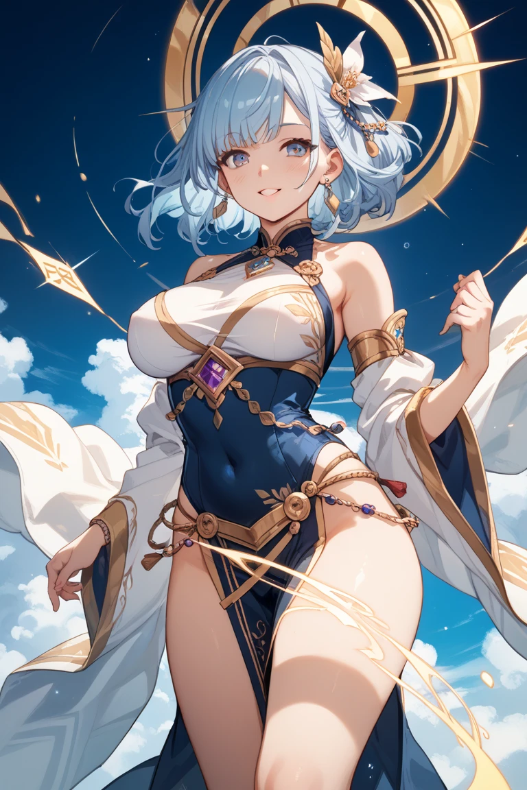 (masterpiece, best quality: 1.3), (16K, high resolution: 1.3), Beautiful girl, Mechanical fuselage, Cleansing the skin, Light, 有Light发Light, Very cute and beautiful female idol, open navel，Bare thighs，Full body female, Staring at the audience, 目Light坚定而凝重,