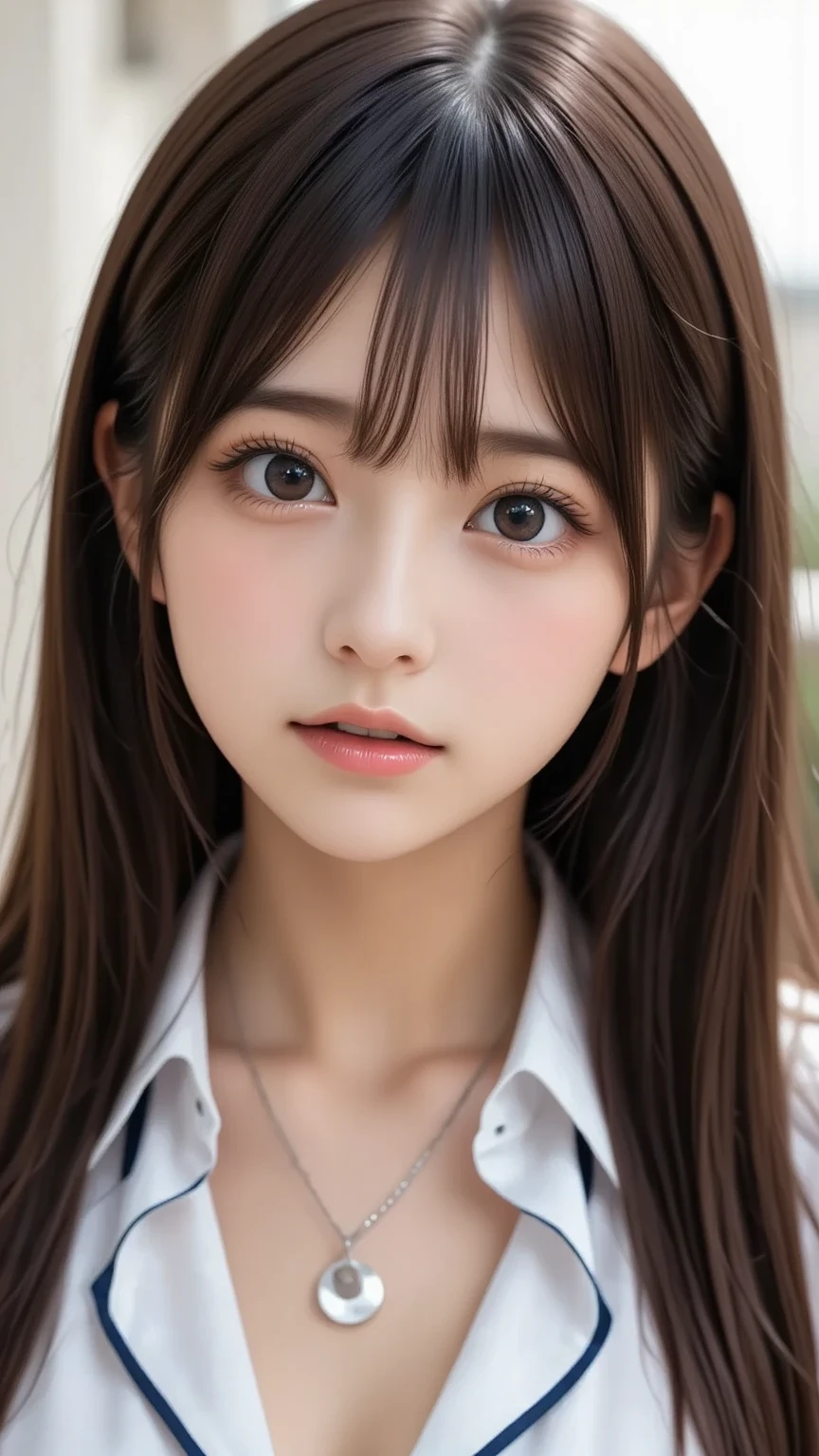 anime girl, Realistic Shadows, Detailed skin, Very small breasts, Black Hair, Very detailed, 8kのVery detailedな顔, perfect face shape, Perfect Lips, Perfect Nose, Correcting Beautiful Eyes, watching viewer, White shirt, Hair Flower, masterpiece, highest quality, Single woman, alone