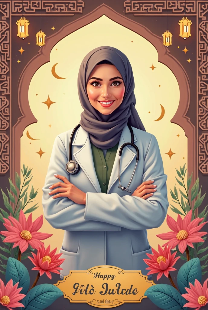 Make a muslim girl age 24,outfit Dr in hspital during checking  notes and write Dr Zaro name in her cout and background afghanistan flag 