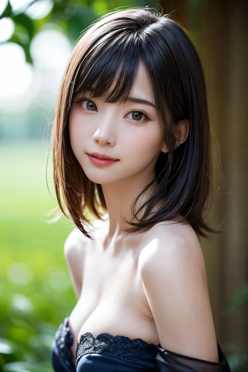 (8K、highest quality、masterpiece:1.2)、(real、photorealistic:1.37)、Super detailed、1 girl、naked、(Sayuri Ishikawa)、cute、solo、sexy pose、date、(nose blush)、big eyes、cute eyes、tied hair、sweaty body、naked、Floating hair NovaFrogStyle、topless、