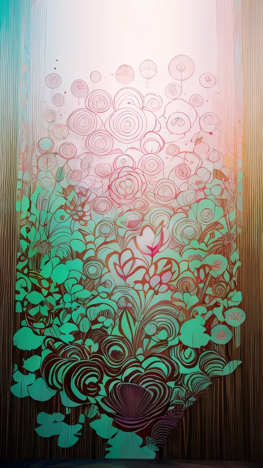 A vibrant and intricately designed collage centers around spiritual themes and mindfulness. An array of colorful elements, including celestial symbols like stars, moons, and the sun, contribute to a mystical atmosphere. The composition is dominated by an image of a serene figure surrounded by delicate lotus flowers and birds, symbolizing peace and tranquility. Around the figure, an assortment of phrases related to spirituality and meditation are hand-lettered, such as "Empowered soul," "Namaste," "Inner peace," and "Presence." Organic motifs like trees and flowing water intermingle with symbolic icons like chakras and hearts. The colors are soothing pastels—pink, green, blue, and yellow—nestled among the black line drawings. Elements such as "The power of now" and "Balance" add to the collage's message of self-care and living in the present. Overall, this artwork, rich in spiritual references, promotes a sense of wellness and mindfulness through its positive affirmations and harmonious design.