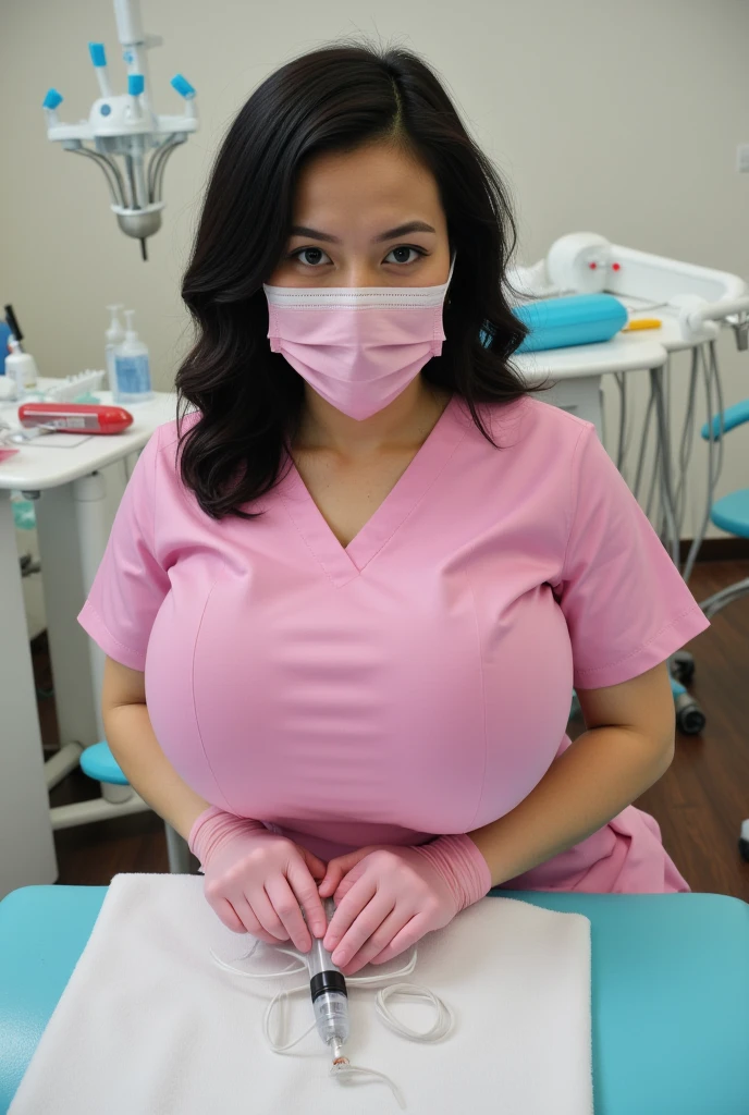 masterpiece, best quality, 16K, hospital, operating room, old woman, interior photo, glad, smiling, ((spread pussy:1.35)), (skirt lift:1.45), (lift up skirt:1.45), (standing), front view, long hair, ponytail, black hair, eyes open, (large breasts:1.41), (wrinkles corners eyes:1.32), (nasolabial:1.32), (old skin:1.32), freckled skin, wrinkles skin, pale skin, (old muscles:1.2), plump, {(nurse), ((breast pocket)), ((collared dress)), ((short dress:1.48)), (micro skirt:1.2), (pink dress), (see-through dress:1.15), ((short sleeves)), ((thighs)), (pink headwear), (special occasion thong panties), (pink sandals), ((stethoscope))}, (undone clothing:1.25), beauty mark, 65-year-old, old, elderly, japanese, inside, in the hospital, in the operating room, in the afternoon, real person, ultra realistic photo, nsfw, full body shot, from front, front view
