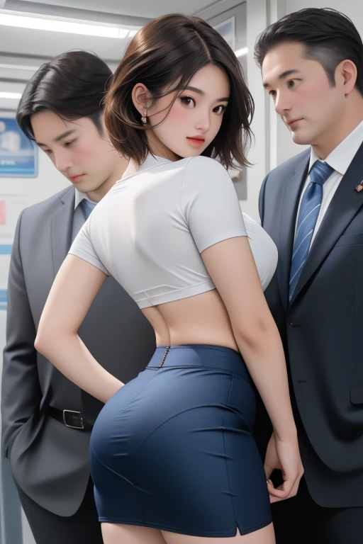 Quarterview, 8K, Photographic images, masterpiece, 最high quality, super resolution, Beauty with curly hair, ((short hair and pony tail beauty)), With bangs, Impossibly cute face, and slim, small breasts, high quality, T Masterpiece, exquisite features, delicate eyes, delicate hair, 8K quality, Pale light and shadow, Dindal effect, disheveled hair, young country, Erotic scenes, rock, (element), Dark light background, (Group molesters:1.3), 1 korean girl, (side view from the feet), She was finger raped by several men, (((Inside a crowded train in Korea))),((She is behind the corner of the train)), (((She is forced to stand between men and is finger-raped:1.3))), (men are standing around her), (she is wearing flesh color pantyhose and feminine blouse and navy colored miniskirt : 1.4), (super beautiful face), ( She was grabbed breast and ass by the man, The men cupped her buttocks with their hands.:1.3), (NSFW), (Her miniskirt is being lifted up from below by men.), (((The man's finger is invading her vaginal opening and raping her with a fingers))), ((she is gagged by man's hand)), (((A man puts a hand inside her skirt))), (((man pulls her skirt))), (((Anxious and embarrassed, her expression of ecstasy), (her mouth half open), (She is looking down because she is embarrassed.), (She is very reluctant), (she is refusing), (Very troubled look), ((((groan of pain))), (((There is no other woman than her))), (((orgasm : 1.4))), (((moaning : 1.2))), (a number of middle aged men),(She is caught and sexually harassed by the men.. : 1.5), Forced to be sexually assaulted by two men, her body violated by them, She is grabbed by the arm by him and cannot escape, men's dicks are being inserted into her pussy and anus., a man forcley tightens her panties, spooning sex pose, A man tears off her pantyhose to explore her pussy., caught, (The men grabbed her thighs.), caress, fondle,(She had forcely sex by double penetration. : 1.4)