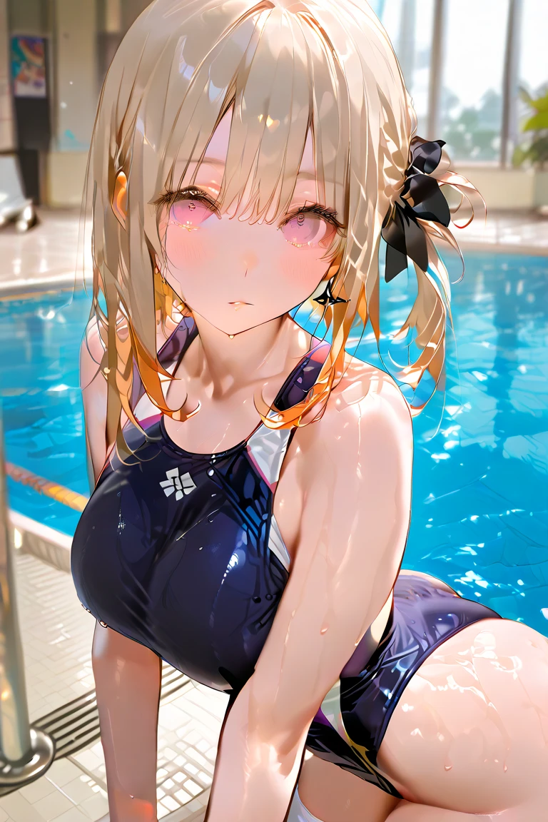 Blonde, Navel, Gal , Blush, Invincible grin, Spooky grin, Erect, (Brown skin:1.2), Big tits, Wet Teka, Photo, Best Quality, Masterpiece: 1.2, (Real, Photorealistic: 1.37), Fine lashes,, Areola visible, Panties, Wet uniform, Schoolgirl, Dark blue pleated skirt, Brown skin, Summer clothes, Wet shirt