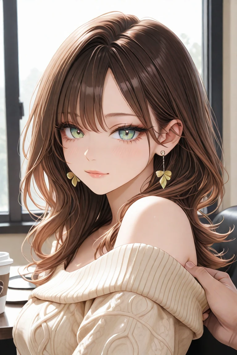 ((Masterpiece)) ((Perfect Face)) ((Chestnut Hair)) ((Green Eyes)) A beautiful woman with small breasts
