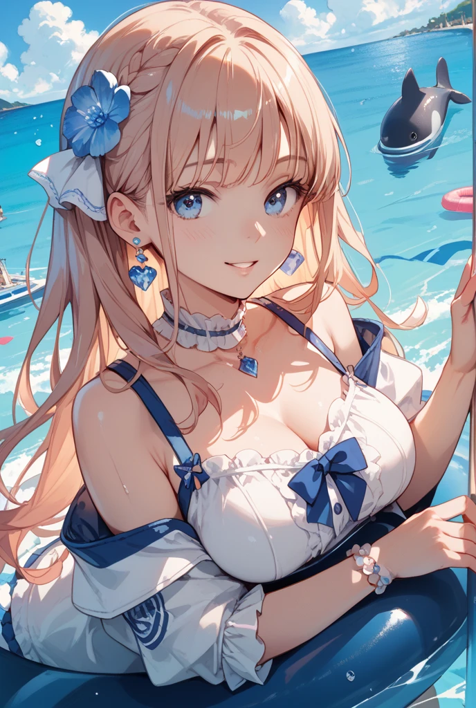 masterpiece, best quality, very aesthetic, absurdres, newest, showing a pregnancy test, 1girl, close-up of face, blush,smile,grin,,elsa_(frozen), frozen_(disney), 1girl, bare_shoulders, blonde_hair, blue_dress, blue_eyes, blue_footwear, braid, breasts, cape, cleavage, dress, earrings, eyeshadow, high_heels, jewelry, legs, long_dress, long_hair, makeup, medium_breasts, single_braid, snowflake_earrings, stiletto_heels, strapless, strapless_dress, very_long_hair,bare_legs,,in aquarium