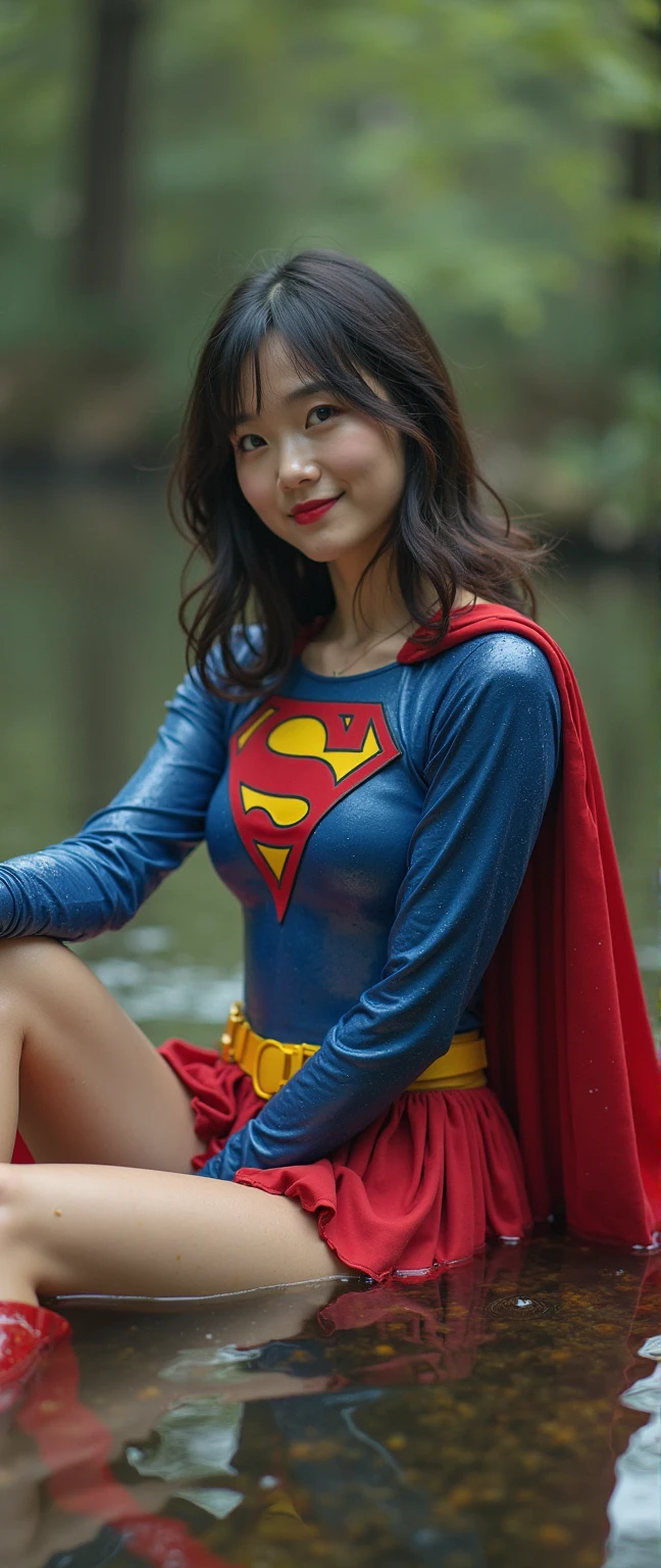Supergirl, original, memakai kerudung dengan kebaya manik, resolusi tinggi, realistis, tajam, di taman bunga
