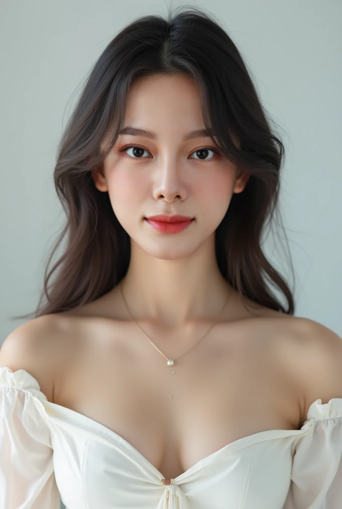 (photorealism:1.2), Girl 20 (face**: Asian, with delicate and well-defined features, including slanted eyes and smooth skin. - **Expression**: smiling, with a kind and warm smile that reflects her friendly and approachable personality. - **hair**: long, dark and straight, cascading down her shoulders.
- **CLOTHES**: elegant and modern, with a style that combines sophistication and a touch of femininity. You could wear a dress or a chic outfit that highlights your slim figure..
style: realistic and detailed, capturing the natural beauty and elegance of the character)