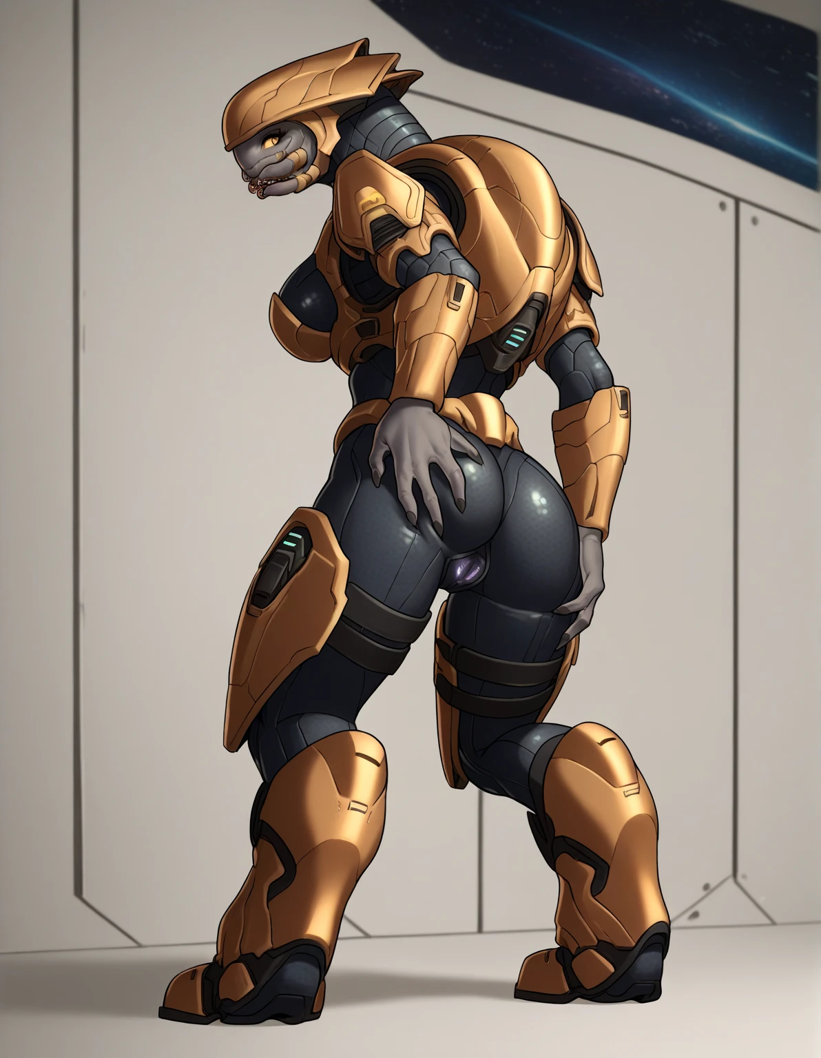 female, solo, 1female, toned, wide hips, very skinny, very thin, very slim, very slender, thick thighs, ifbb, thin waist, slendered abs, narrow waist, small waist, erection, boner, futa_overflow, futanari, dark, lights out, on all fours, no pants, naked below waist, no panties, muscular, Doomguy, large breasts, big , midriff, crop tank top, underboobs, helmet, teasing, cum, cumming, large penis, big cock, no face, holding penis with both hands, cum on body, doom_slayer, standing, looking at viewer, helmet, armor