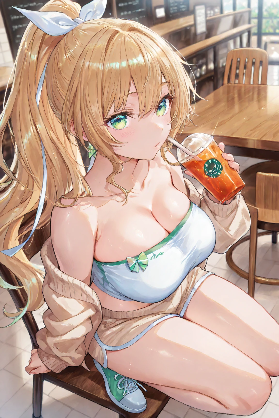 woman,Huge boobs,Huge breasts Huge breasts,とても唇が赤いHuge breastsを強調,Big Ass,Narrow waistLong legs,Green Eyes,
Huge ,Huge breasts, Huge breasts,とても唇が赤いHuge breastsを強調,Big Ass,Narrow waist,Long legs,
緑がかった青い目8K( A goofy smile, the face we want, a mischievous face:1.5)Anime-style face, good facial expression, acme,A face feeling orgasm,アクメを感じている表情 飛び散る汗
8K(Purple underwear,Purple bra,Purple panties:1.3)8K(holding a coffee cup with coffee in it:1.3)Sitting in a chair