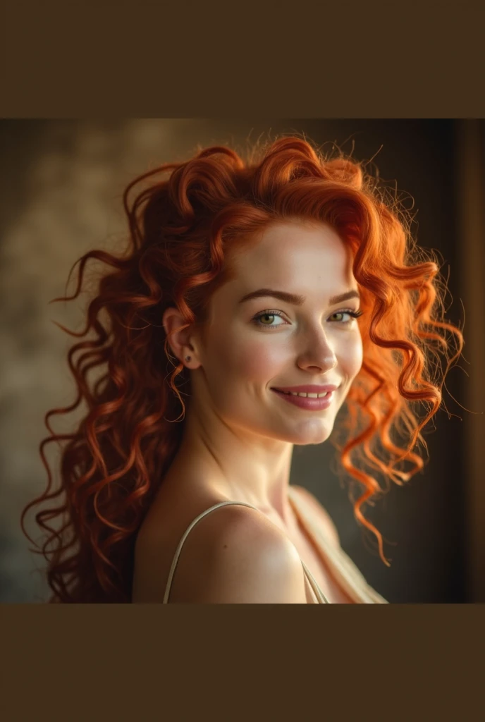 (Realistic photo of a beautiful woman, 35 years old, grey eyes, full full lips, red hair, long curly hair, curls, tanned skin, jewellery, realistic, soft lighting, professional photography, photorealistic, detailed, RAW, sharp focus, ultra-high resolution, best quality, masterpiece, (best quality, high-resolution, ultra-detailed:1. 2), HDR, bright colours, sexy dessous stockings, curvy, sexy, smiling, earrings, white hotel room