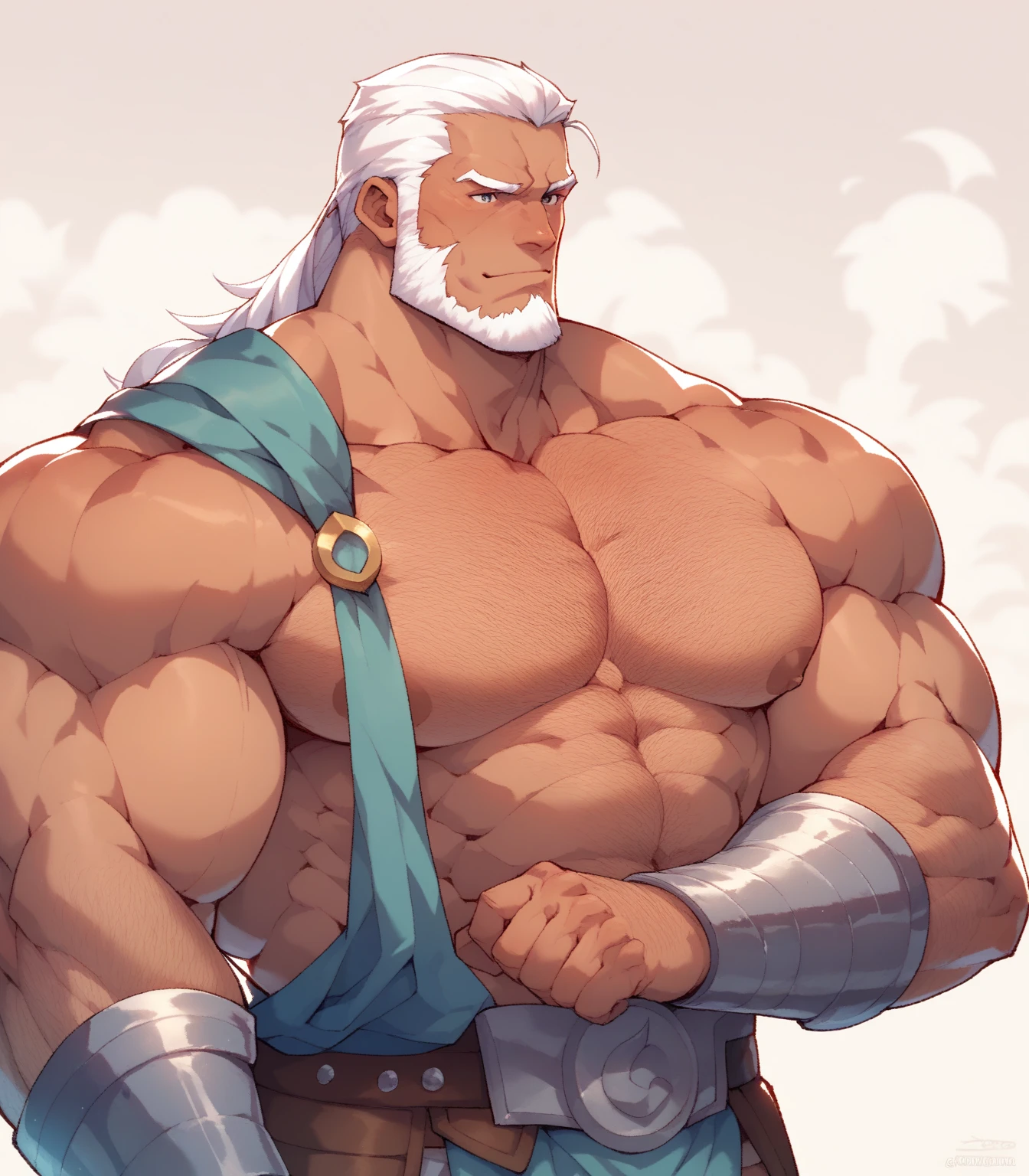 full shots, ground level camera shot, (best quality,4k,8k,highres,masterpiece:1.2),ultra-detailed,(realistic,photorealistic,photo-realistic:1.37),((massive muscular)) ((huge Muscular)) old man standing in photo studio, simple background, shorts , white hair, super thick arms, super big pectoral, super wide pectoral, topless, shirtless.