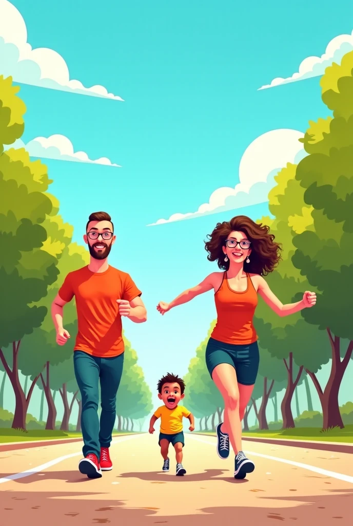 Family exercising cartoon