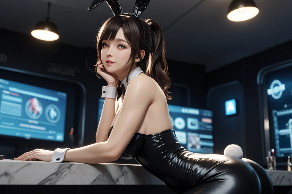 1girls, , Trikot,Playboy Bunny, Netzstrumpfhosen, braune Haare, Anime Niedlich, flush, dicker, , sexy, Titten maidgirl