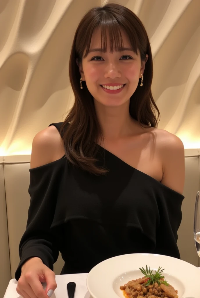 highest resolution, 4K, masterpiece: 1.3), japanese mature, sexy: 1.1, fine eyes, slender body shape, realistic teeth, double eyelid, whole body, highest quality, be familiar with, beauty, chocolate dress, the background is white