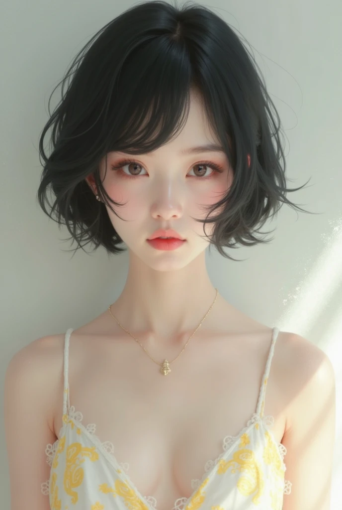 One Girl,alone, Upper Body,Show Viewer, White Background, Bobcut, short hair, Multicolored Hair, Compensate , Lips parted, Black Lips, eyeliner, Gothic, Goth Girl,(((Completely naked))),(((nsfw)))