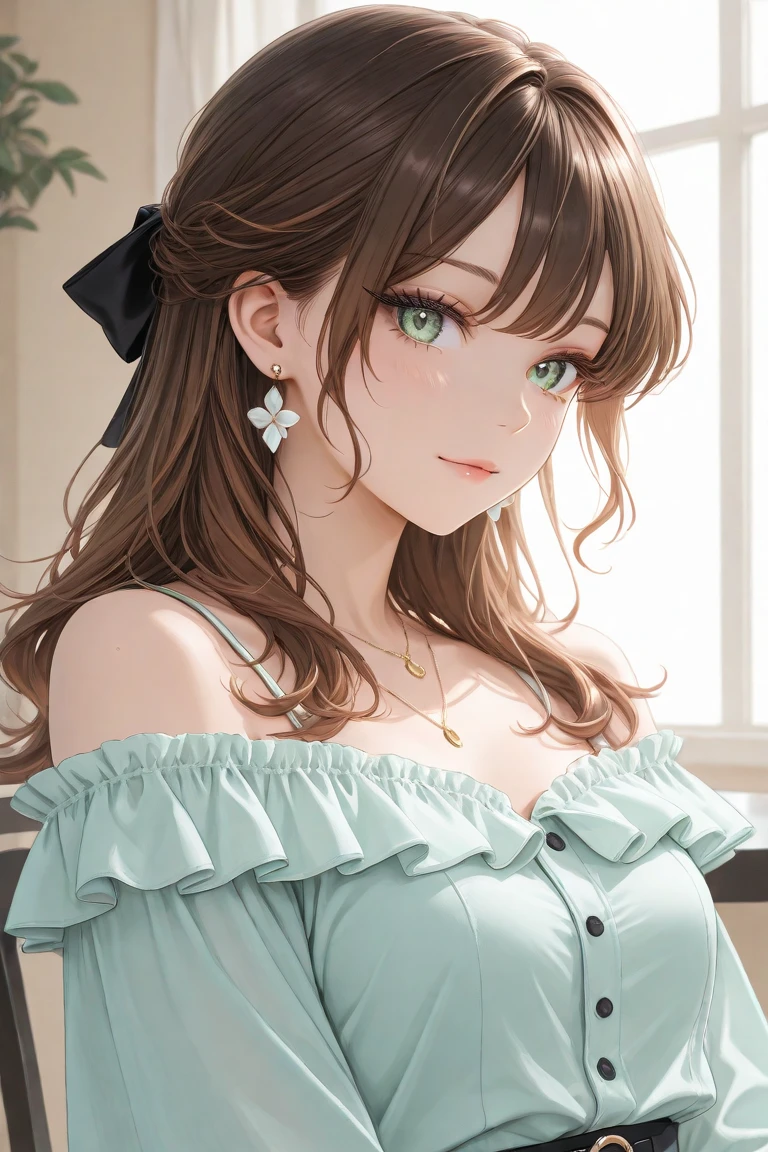 (masterpiece:1.2, highest quality), (Realistic, photoRealistic:1.4), Beautiful illustrations, (Natural Side Lighting, Cinema Lighting),
Looking at the audience, Upper Body, (Front view), (1 girl:1.5), Japanese, cute girl, Perfect Face, Symmetrical cute face, Shiny skin, Baby Face, Tie your bangs back, Red eyes, Long eyelashes, (medium Breasts), (wide hips:1.3),plump thighs,Beautiful Hair, Beautiful Face, Fine and beautiful eyes, Beautiful clavicle, Beautiful body, Beautiful breasts, Beautiful thighs, Beautiful legs, Beautiful fingers,(Beautiful views),(Cute Smile, Upper Eye), 16 year old girl, (lightgreen color,organic cotton thick checkered summer camisole dress: 1.5), (large head bow in same pattern:1.5), (fluffy semi-long hair,brown hair), summer,