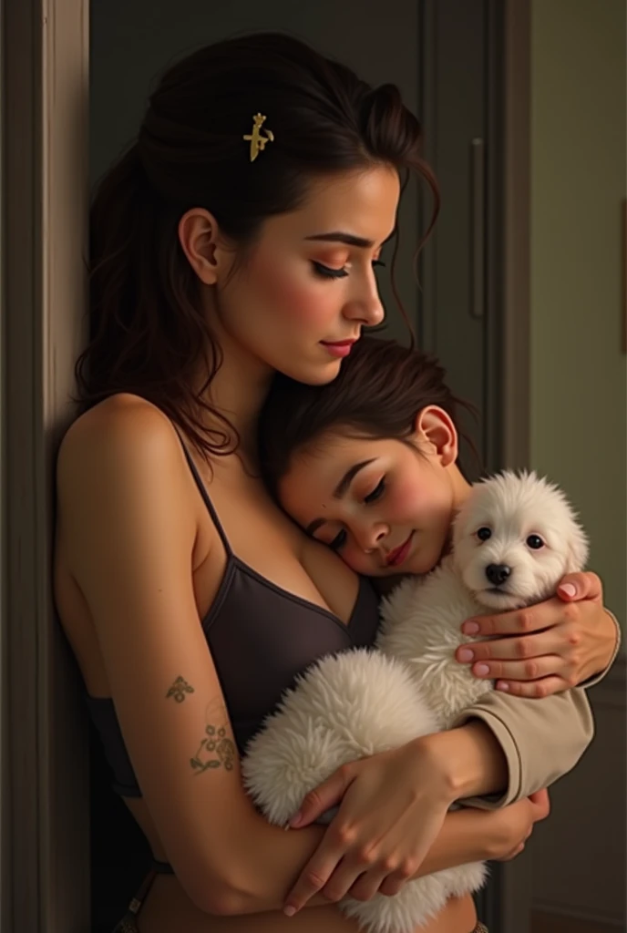 A heartwarming, nostalgic photograph from the 1990s captures a young woman with black hair in her cozy bedroom. She sits comfortably on the edge of her bed, enveloped in a large, fluffy pillow while dressed in stylish white pajamas. The walls around her are adorned with iconic posters of popular bands and movies from that era, creating an atmosphere of familiarity and nostalgia. A soft, glowing nightlight on a nearby shelf casts a warm, inviting glow, adding to the sense of comfort and relaxation. This photograph beautifully encapsulates the essence of a bygone era, evoking a sense of nostalgia and warmth., photo