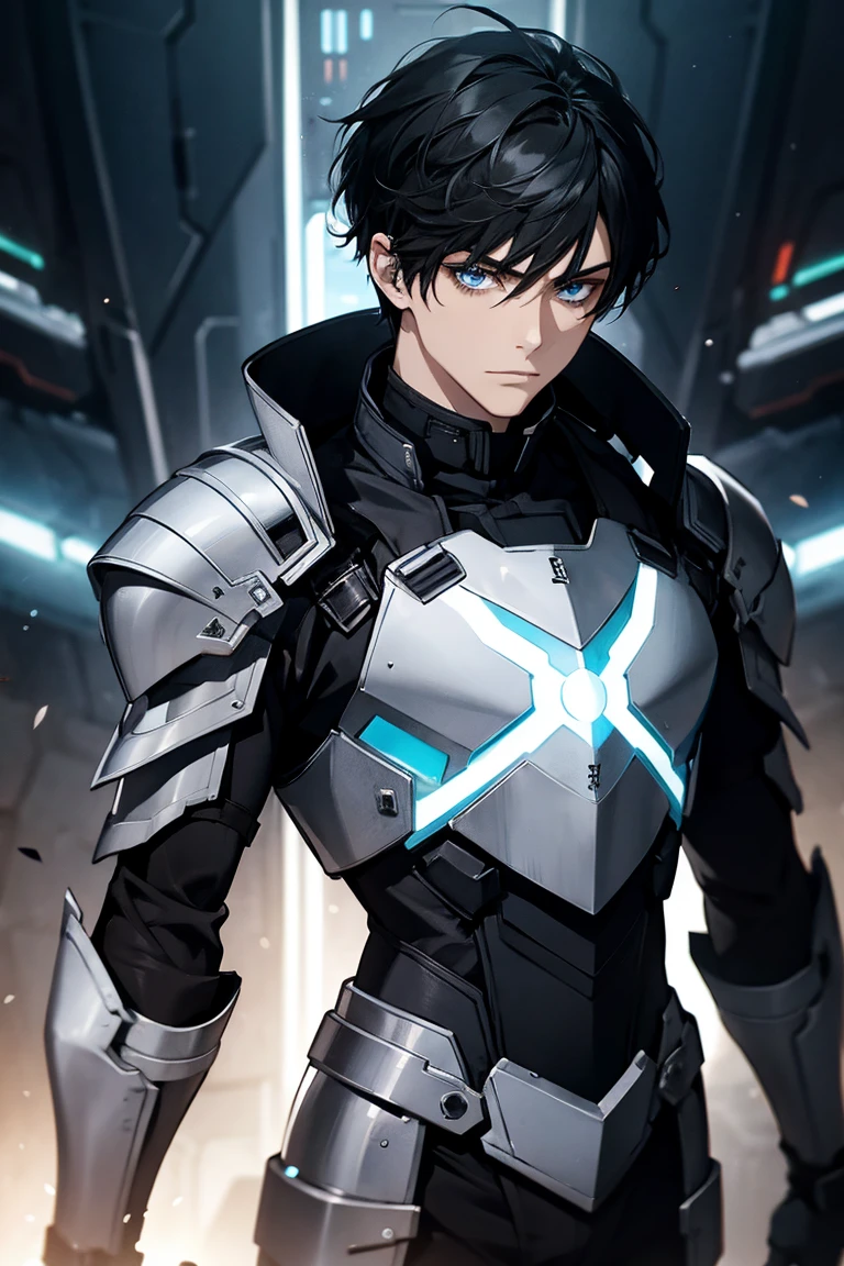 Beautiful guy　Very short, cropped black hair　White tight rubber suit　Rubber gloves　Bulge　future　universe　White armor　Armor