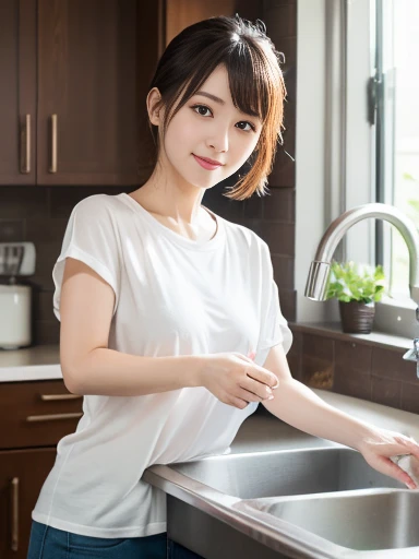 Cleaning company,Beautiful Japan woman in white helmet, ,Cleaning happily,Cute workwear,