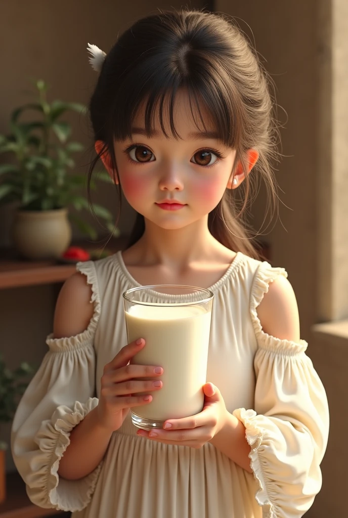 Children, real people, details, bright eyes, green prairie, drinking milk, glass, milk, milk powder can, 8K, (character ratio 1/3)